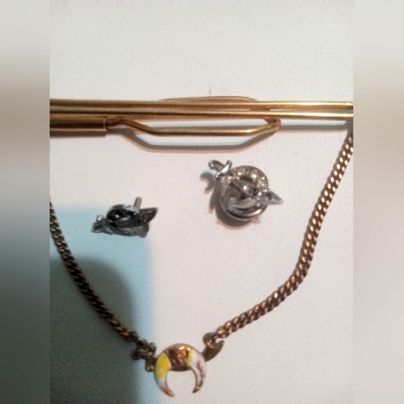 SHRINERS FREEMASON MASONIC TIE CLIP 1/20 12K GOLD FILLED + 2 Hat Pins Sterling - Picture 4 of 10